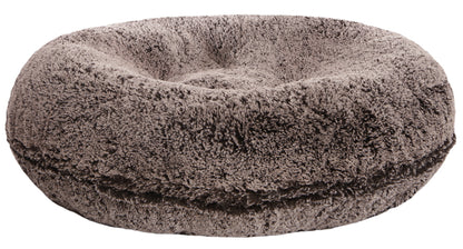 Brown-toned round fluffy dog bed designed for comfort and anxiety relief